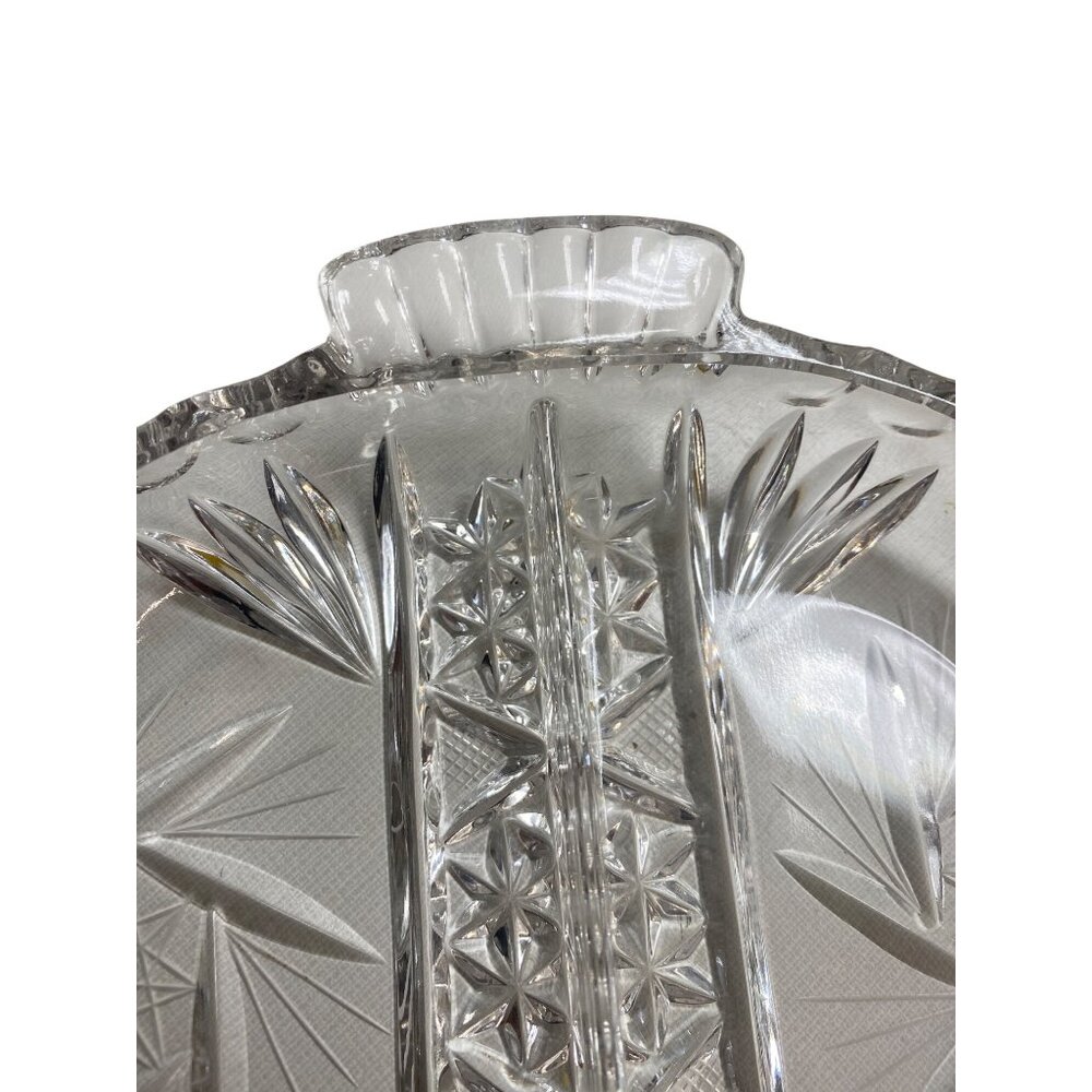Vintage Clear Glass Triangle Divided Relish Dish Starburst Carrot - Picture 6 of 9